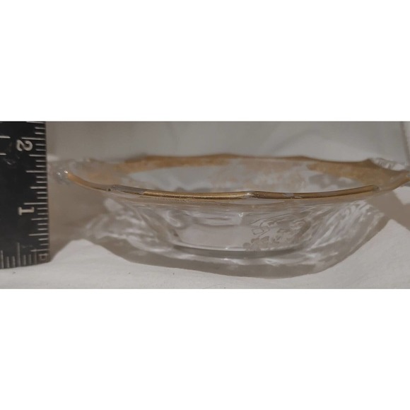 Cambridge Etched Glass Plate Elaine Pattern Brushed Gold Trim Handled - Picture 5 of 5